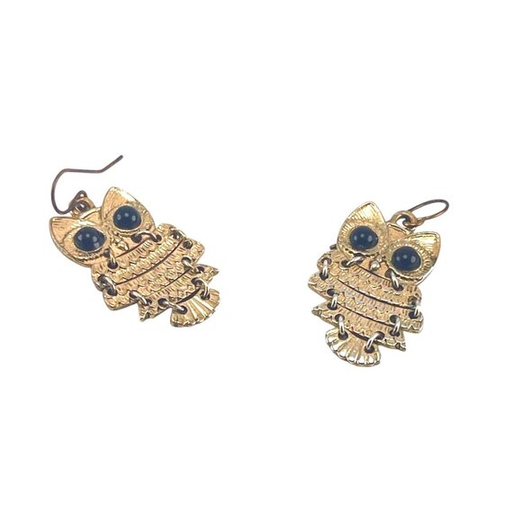 Gold-Tone Owl Dangle Earrings With Black Accents For Women - Picture 2 of 7